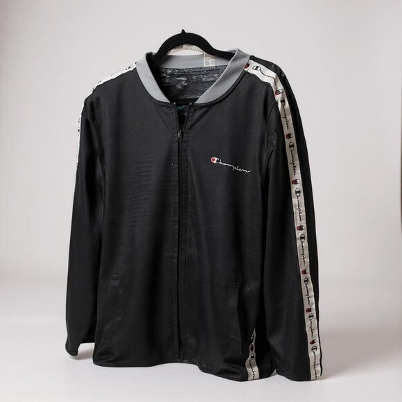 Champion Reversible Mesh Bomber Jacket Black & Tropical Print Mens XL - Picture 1 of 8